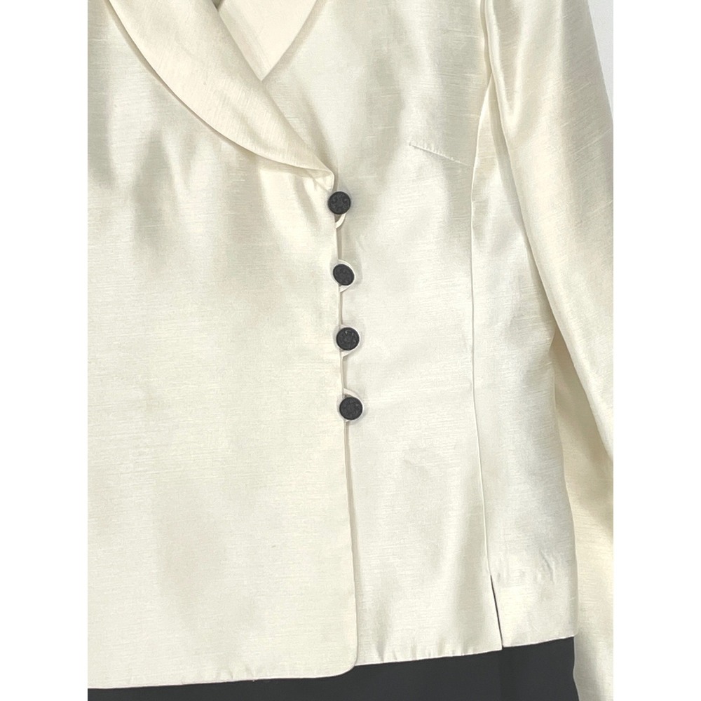 Le Suit Womens Skirt Suit 10 Blazer Set Cream Black Satin Professional Formal - Picture 2 of 16